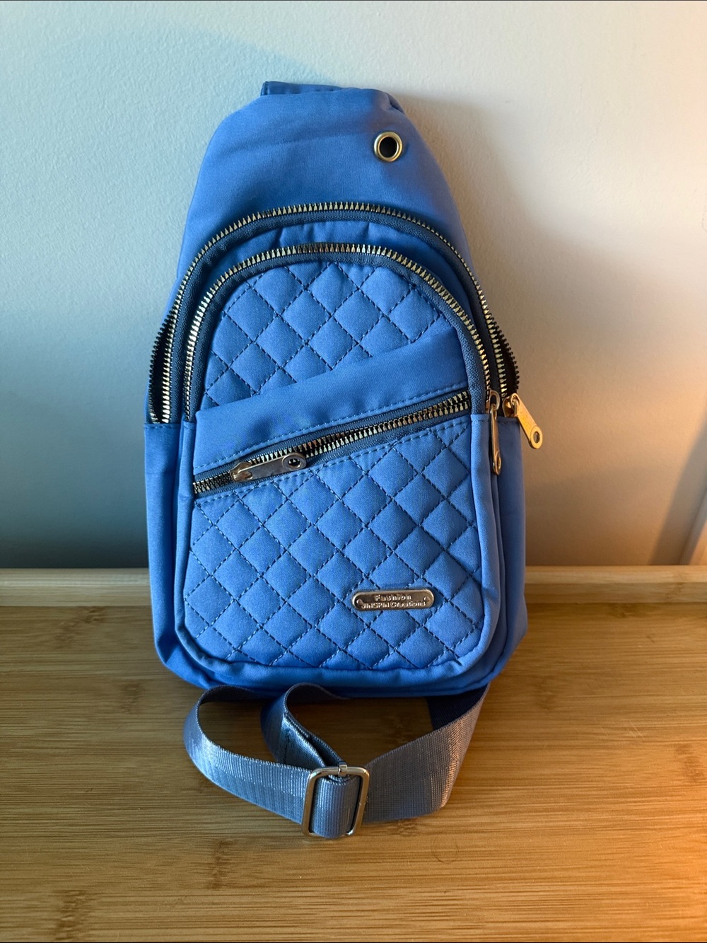 Blue Quilted Crossbody Sling Bag